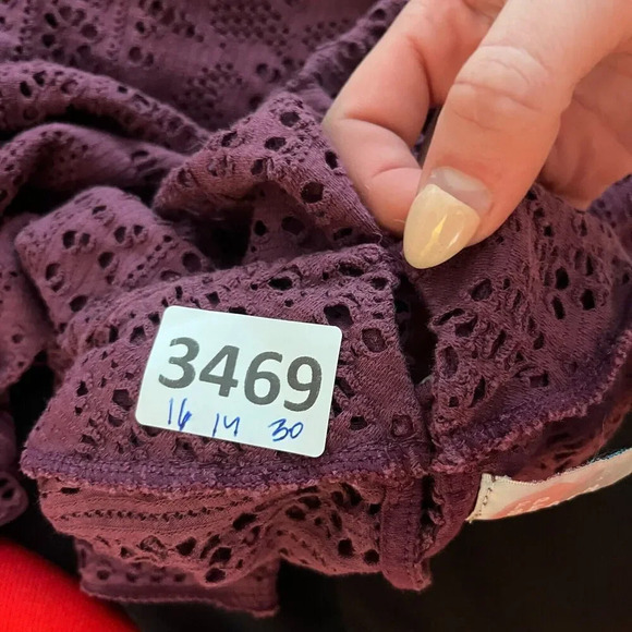 Free People Beach Women Purple A Line Dress S Short Sleeve Lace Floral Mock Neck - Picture 12 of 12